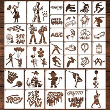 Sitsink Graffiti Stencils - 36 Pcs Reusable Street Art for Painting on Wood,...