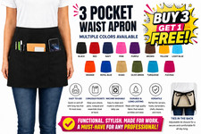 Half Bib 3 Pocket Waitress Apron Waist Aprons for Home Kitchen Server