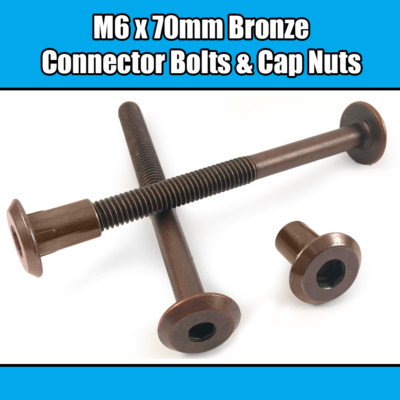 M6 x 70 mm Bronze Möbelverbinder Schrauben mit Hutmuttern Gelenkbefestigung Bett Kinderbett