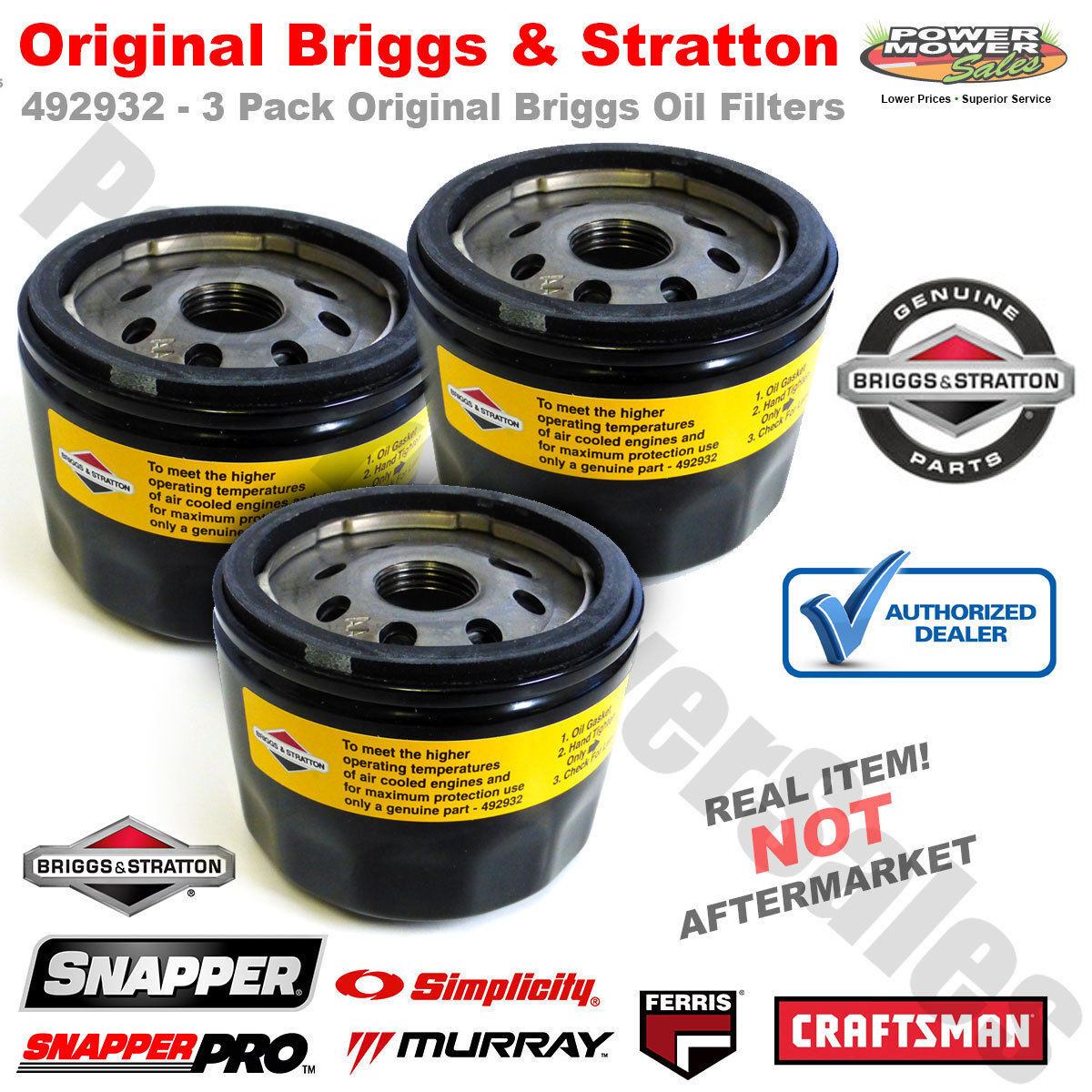 OEM Briggs and Stratton Oil Filters 3 Pack 696854 695396 492932