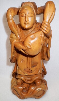 vintage intricate heavy boxwood Asian Monk sculpture carving figurine statue 8''