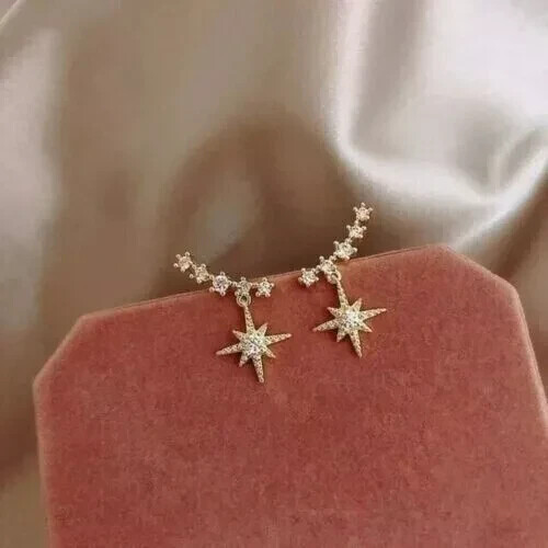 2Ct Round Cut Lab-Created Diamond Drop Dangle Earrings 14K Yellow Gold Plated - Picture 3 of 7