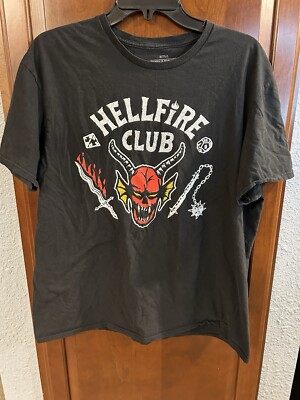 Hellfire Club T Shirt Mens XL Black Stranger Things Netflix Short Sleeve