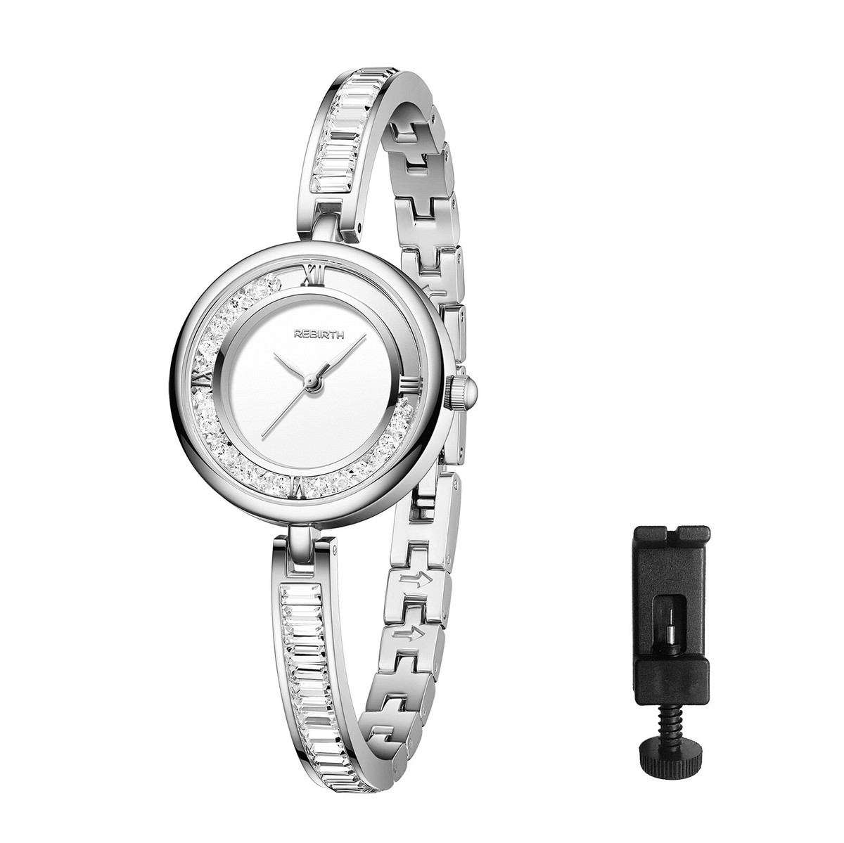 Women Dainty Round Rhinestone Dial Quartz Analog Wrist Watch 