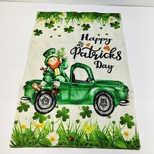 St Patricks Day Garden Flag Happy Gnome Clover Double Sided 12" x 18" NEW