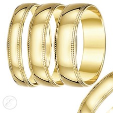 9ct Yellow Gold Ring Heavy Weight Court Shape Milgrain Wedding Band Hallmark 375