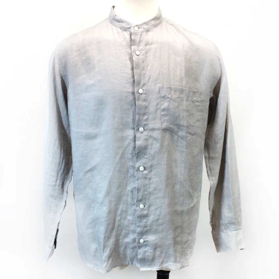 Classic Brown Mock Neck 100% Linen Long Sleeve Shirt XL - Image 2 of 4