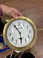 Solid Brass Ships Wheel Helm Shipwheel Wall Clock Nautical Beach/Boat/Ship Decor