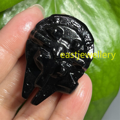 1.6'' Natural Obsidian Flying saucer Quartz skull crystal skull Gem Figurines 1PC