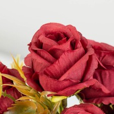 Set of 4 Artificial Burgundy Rose Buds with Grass 13" Floral Bushes