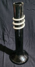 Tall Black Art Glass Vase Applied White Spiral 13.75"