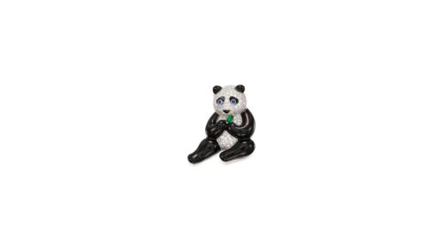 Black Enamel Ears, Nose and Legs With White Fur Pavé-Set CZ Panda Design Brooch - Picture 1 of 2