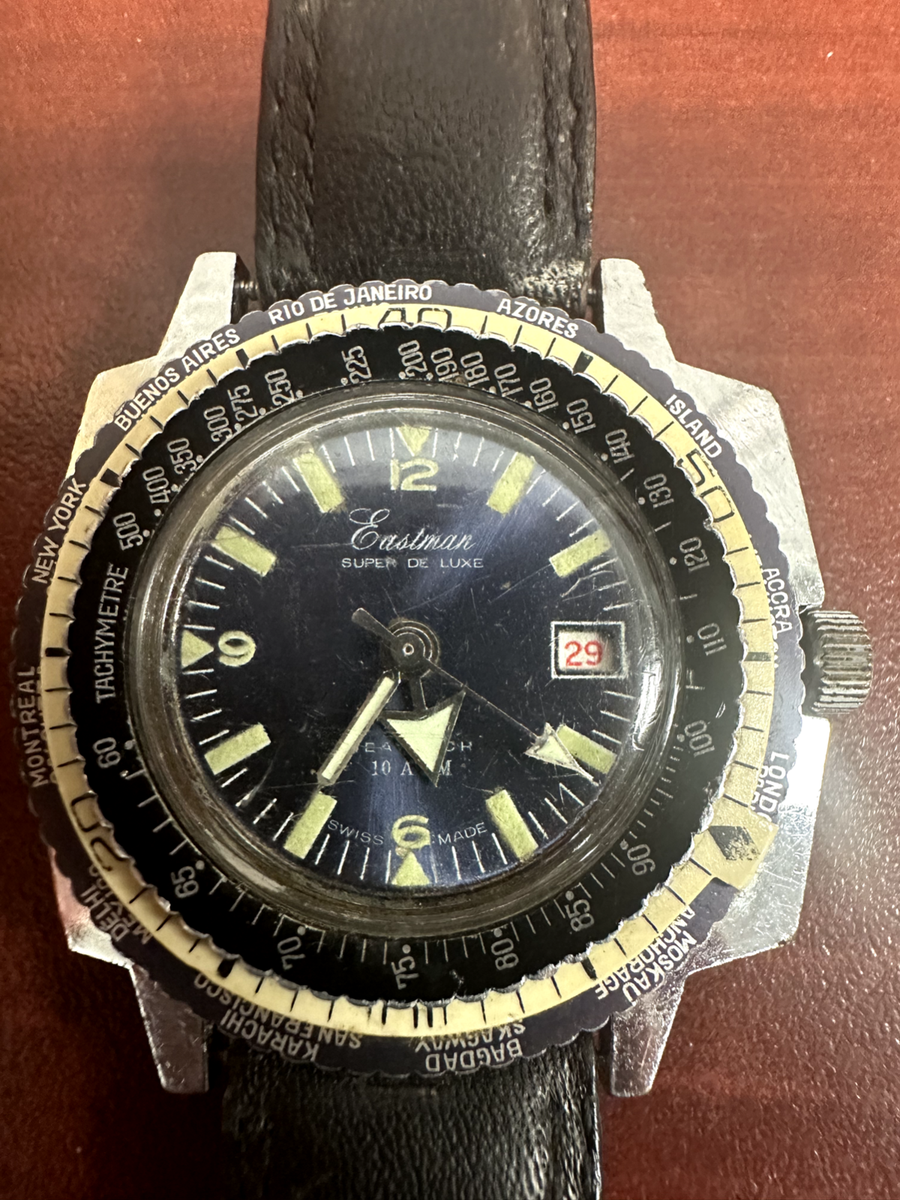 Men's Vintage Rare Eastman Super De Luxe Sea Watch World Divers 10