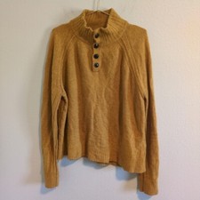 Banana Republic Mens Large Italian Wool-Blend Mock-Neck Sweater Orange Buttons