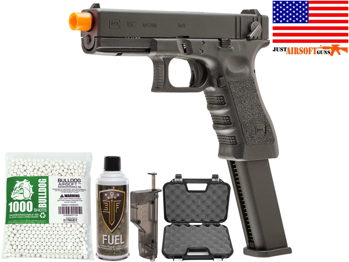 Airsoft Pistol Umarex GLOCK 18C Full Auto Gas Blowback BULLDOG AIRSOFT BB  Bundle