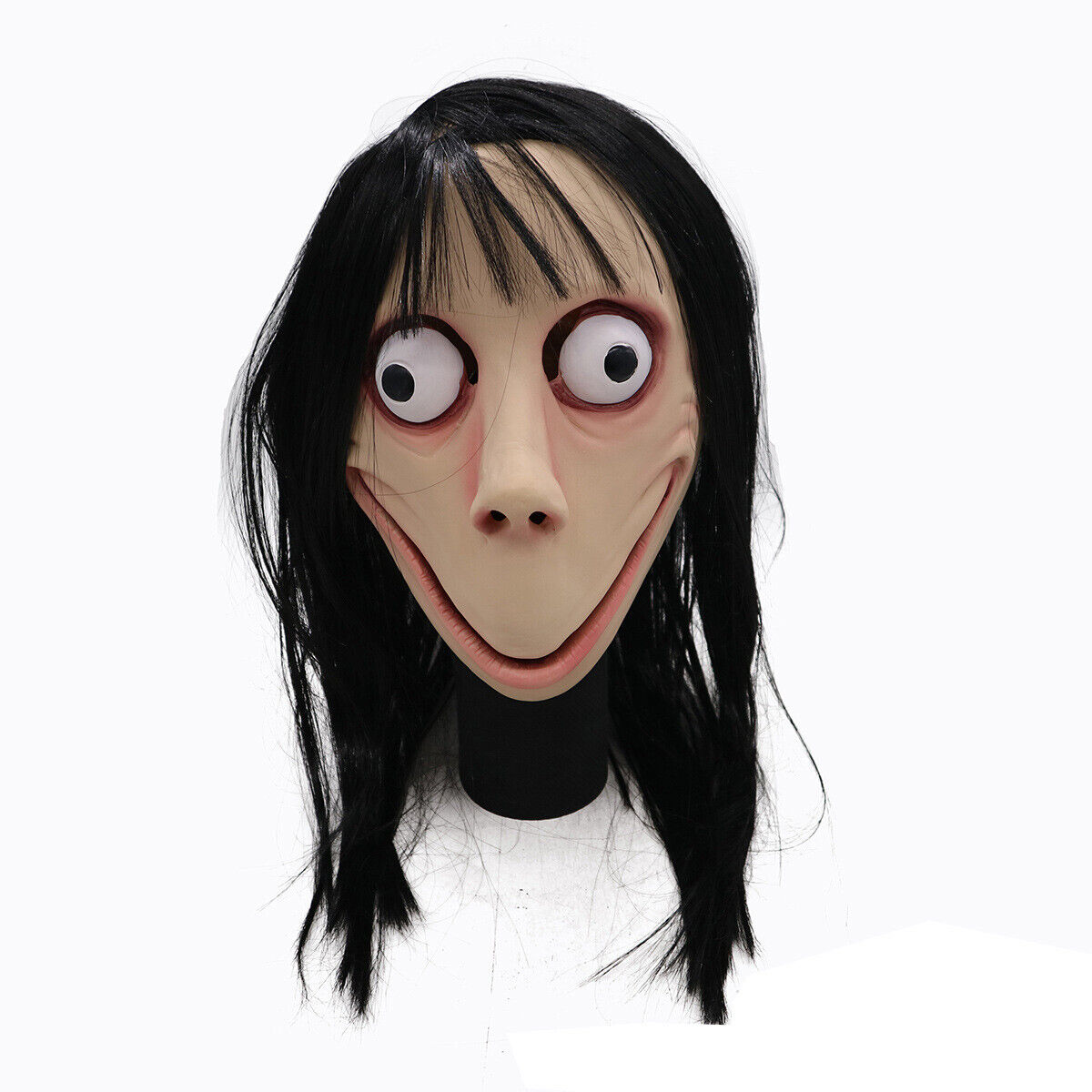 Momo Scary Face Cover Latex Head Cover With Long Hair And Creepy