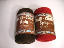 MAXI-CORD 8 PLY MACRAME LOT OF 2 DARK BROWN & RED 55 YARDS EACH