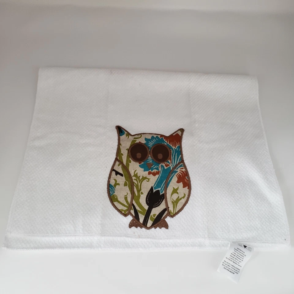 OWL白色厨房餐具或茶巾聚棉刺绣贴花 — 第 3/4 张图片