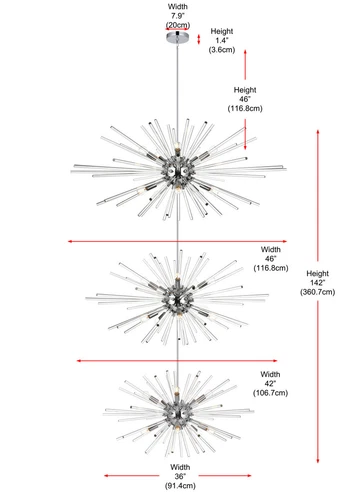 Large Modern Chrome Sputnik Chandelier Dining Room Foyer Ceiling Light Fixture - Picture 9 of 10