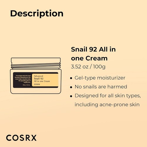 COSRX Snail Mucin 92% Face Moisturizer, 3.52 Oz, Lightweight Moisturing Cream - Picture 7 of 7