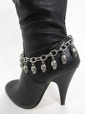 Women Fashion Boot Chain Bracelet Strap Silver Metal Shoe Skulls Charm Punk Rock