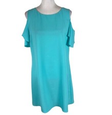 Gianni Bini Shift Dress Womens Medium Blue Cold Shoulder Sleeve Round Neck
