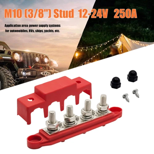 250A 12V-24V Sammelschiene Stromverteilerblock 4 Bolzen Abzweigblock KFZ - Bild 16 von 24