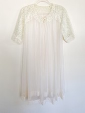 SHADOWLINE VINTAGE DOUBLE NYLON CHIFFON  LACE 1960s PEIGNOIR ROBE sz M Babydoll