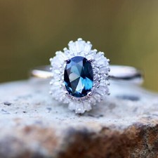 Lab Made London Blue Topaz Ring Solid Sterling Silver 925 , December birthstone