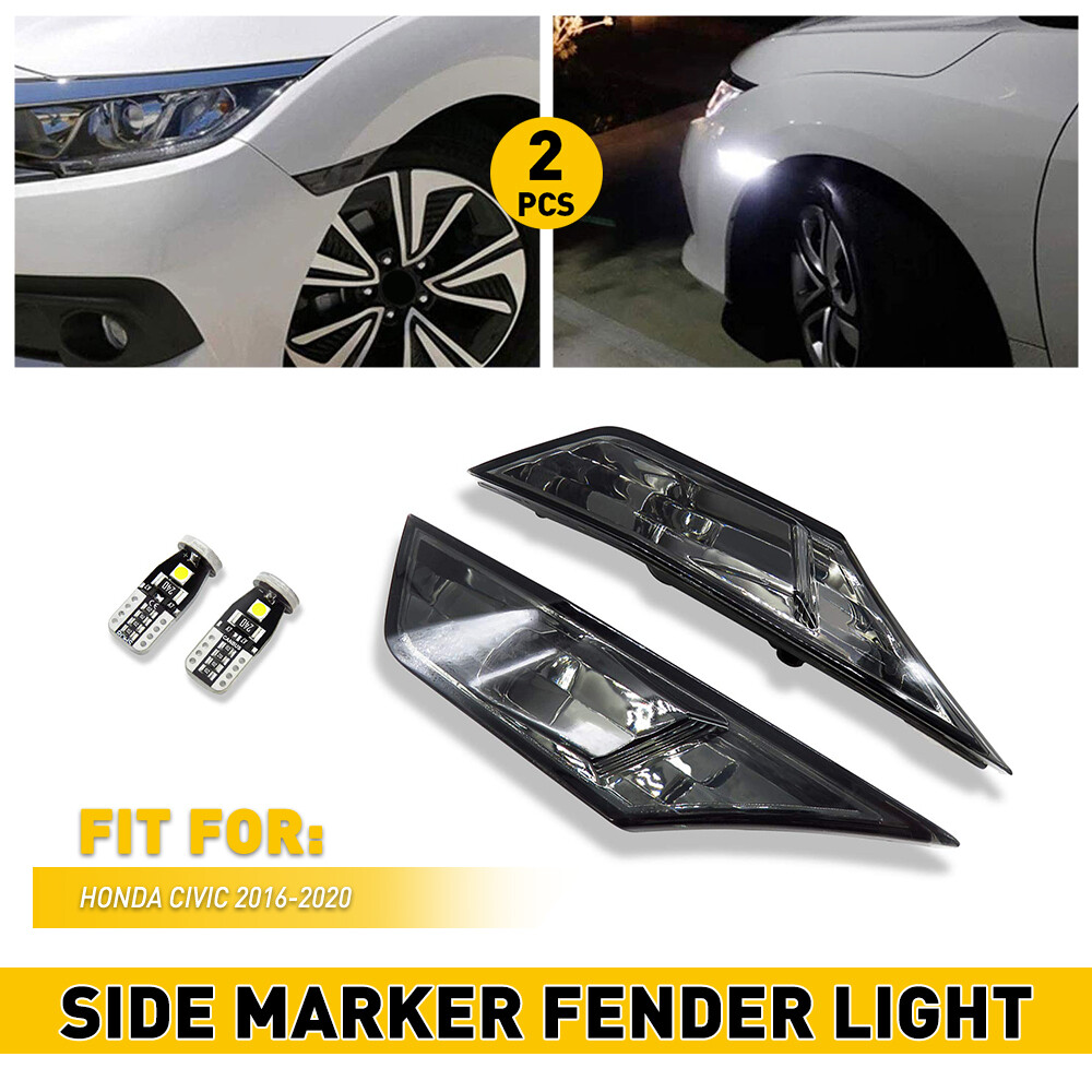 16-21 Honda Civic Smoked Side Marker Turn Signal with LED Bulbs