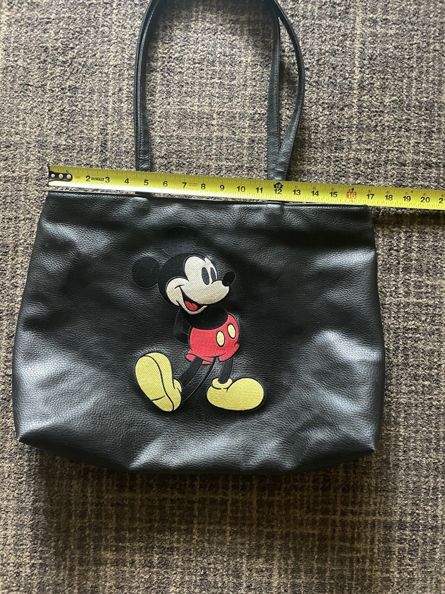VINTAGE Walt Disney Company Tote Black Leather Mickey Mouse