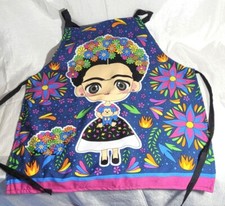 Mandil Mexican Frida Cartoon Character Otomi Cotton Apron w/ Pocket Pattern 1