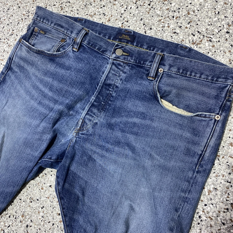 Polo Ralph Lauren Jeans Mens 40x30 Blue Varick Slim Straight Distressed Repair - Image 2 of 4