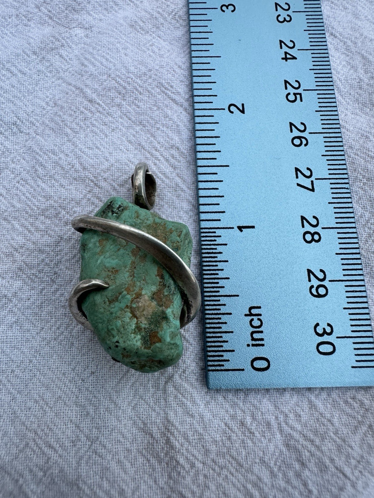 Unique Large Green Turquoise Stone & Sterling Sil… - image 8