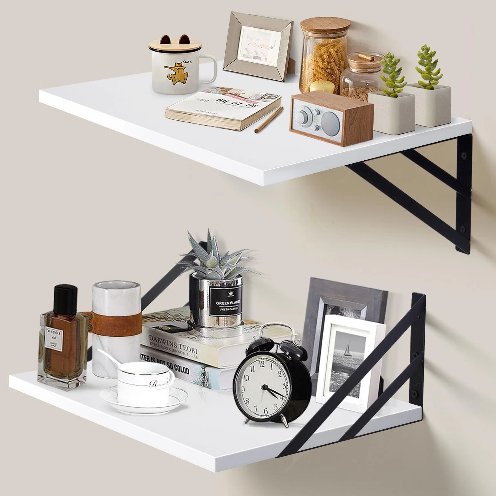 2 Pc Deep Floating Shelves 12 Inch Deep Wall Mounted Hanging Shelves for Liv...