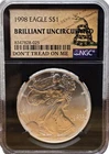 1998 Silver Eagle NGC BU Black Core Dont Tread On Me Label! Pop 93!