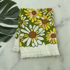 St Marys Vintage 70s Hand Towel Green Yellow Daisy Flowers Fringe Trim Terry
