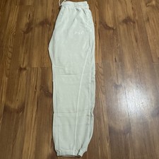 XL YoungLA Beige Solid Cotton Blend Jogger Sweatpants Drawstring Pockets Logo