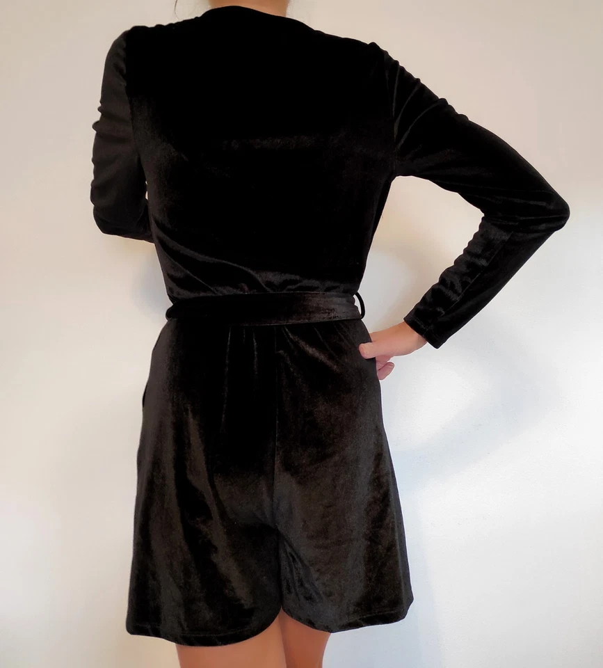 Damen Combishort Kleid Shorts Overall Neu Gr L 40 Women Jumpsuit Velours Optik - Bild 4 von 4