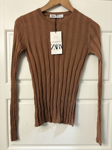 NWT Zara Brown Neutral Soft Stretch Comfy Cute Top Blouse Sweater Small S 2 4 6