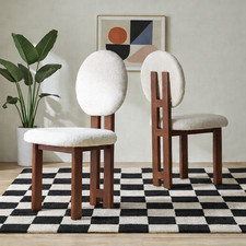 Set of 2 Contemporary Boucle Fabric and Wood Dining Chair Set Cream/Walnut/Black