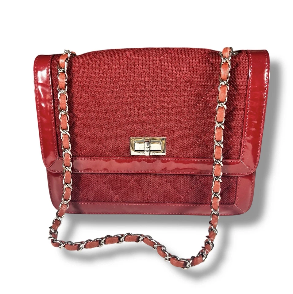 Chanel Vintage Red Quilted Jersey & Patent Leather Reissue Flap Bag • Series 6 - Image 2 of 4