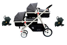 PASSEGGINO CARROZZINA TRIO 3in1 DOPPIO/GEMELLARE GRIGIO CON DUE OVETTI AUTO