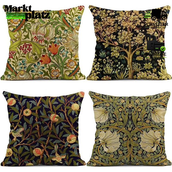 Kissenbezug 45X45 Cm 4Er Set Blumen VöGel Boho Vintage Leinen Dekokissen Sofa-image