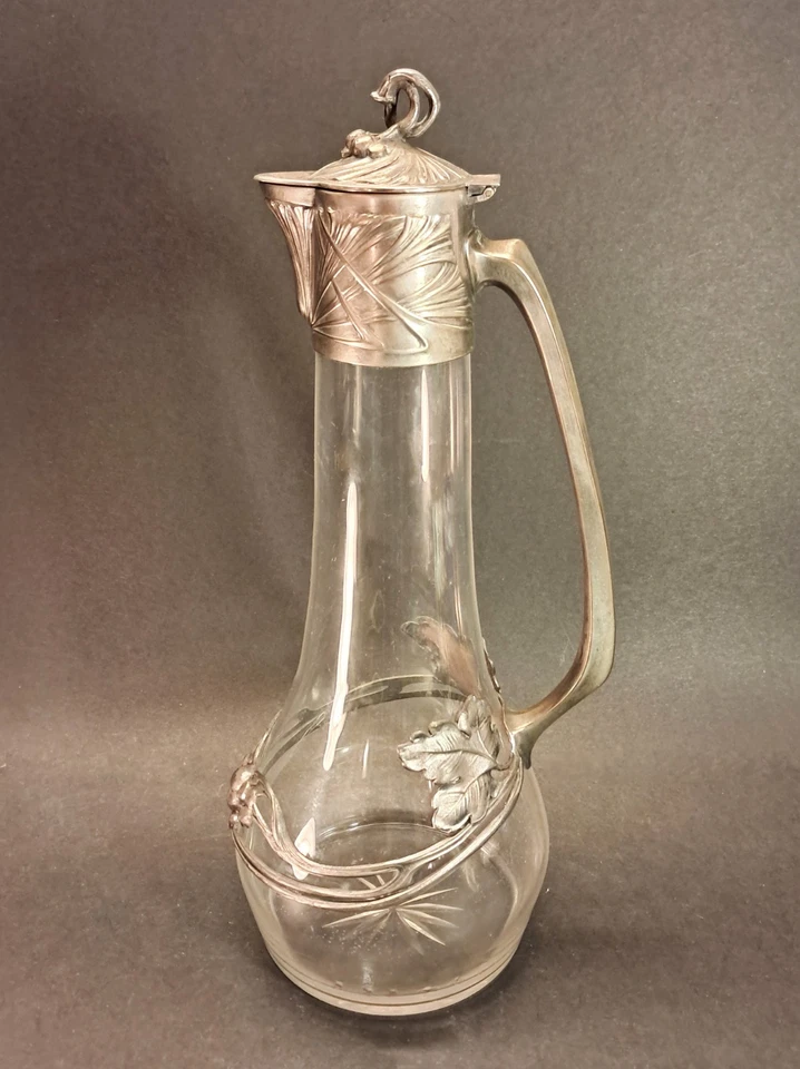Jugendstil - Sehr schoene Glaskanne mit Metallmontierung um 1900 - Bild 1 von 4