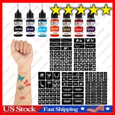 Henna Tattoo Kit Gel Ink Waterproof 183 Free Stencils DIY Tattoos Freckles Women