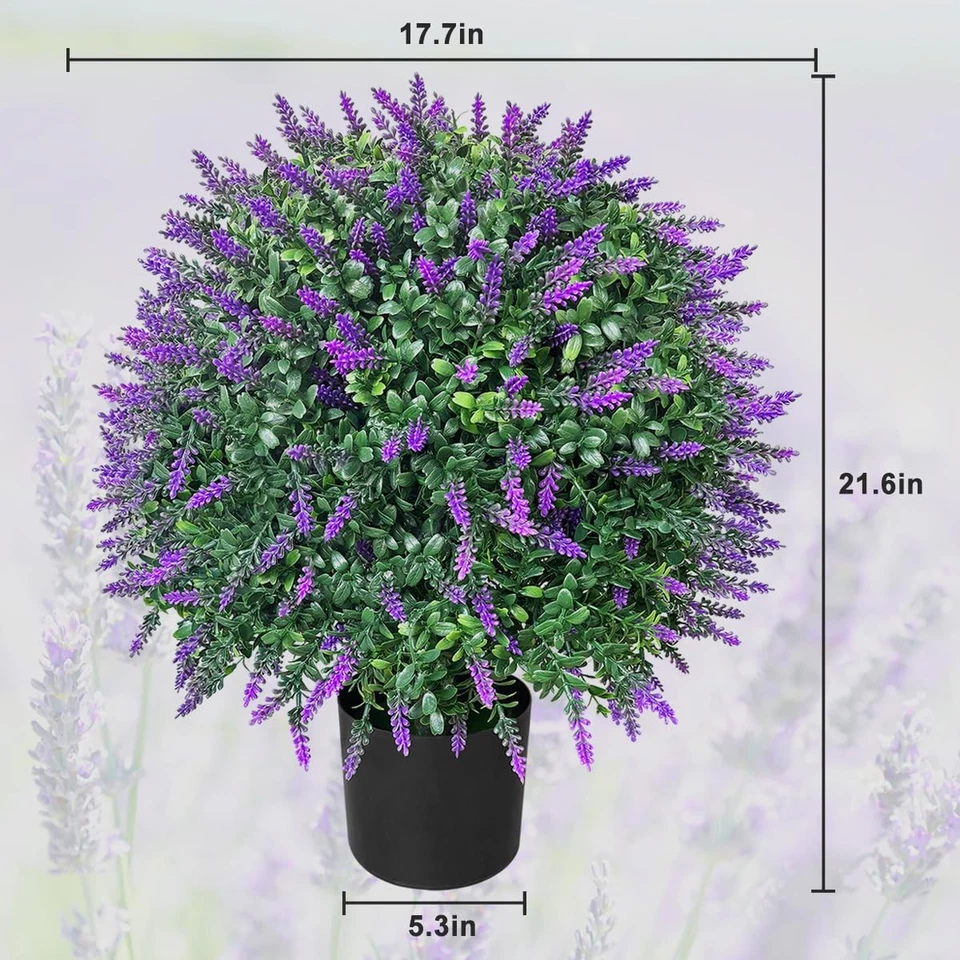 Tall Artificial Lavender/Rose Topiary Ball Tree Set of 2 Pack Potted Bushes U... - Image 3 of 4