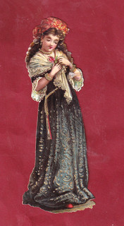 Very Rare Chromo Gold Cutouts Fashion 1800 Gorgeous Young Girl in Black With Flower