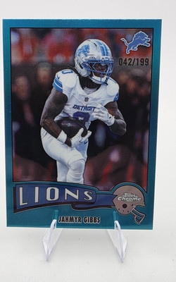 Topps 2025 Chrome Jahmyr Gibbs Lions 1975 Topps Aqua Refractor #1975-12 /199