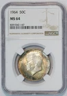 1964 Kennedy Silver Half Dollar Shroud Rainbow Toning MS 64 NGC 50C US COIN